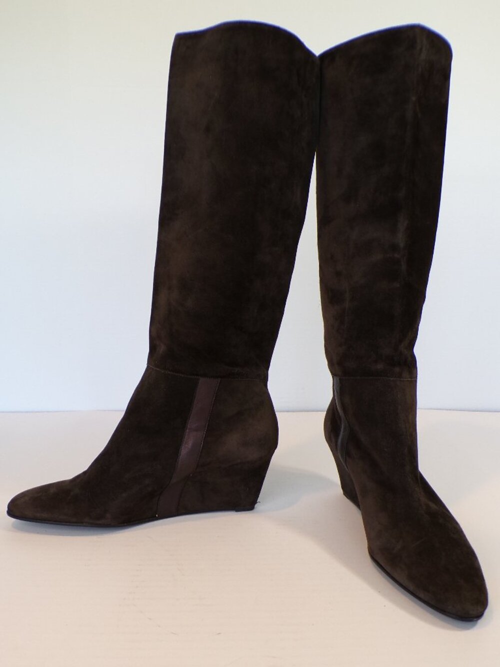Robert Clergerie Women's Brown Black Suede Knee High Wedge Boots Size 10